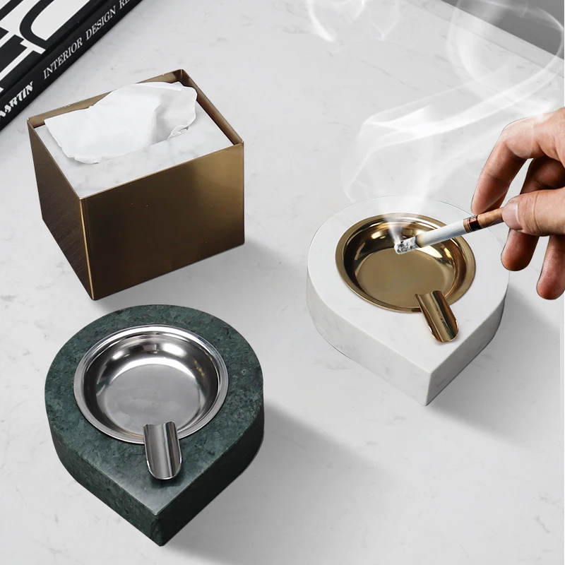 Nordic Light luxury natural marble metal ashtray creative luxury atmosphere Hotel Villa business gift ashtray