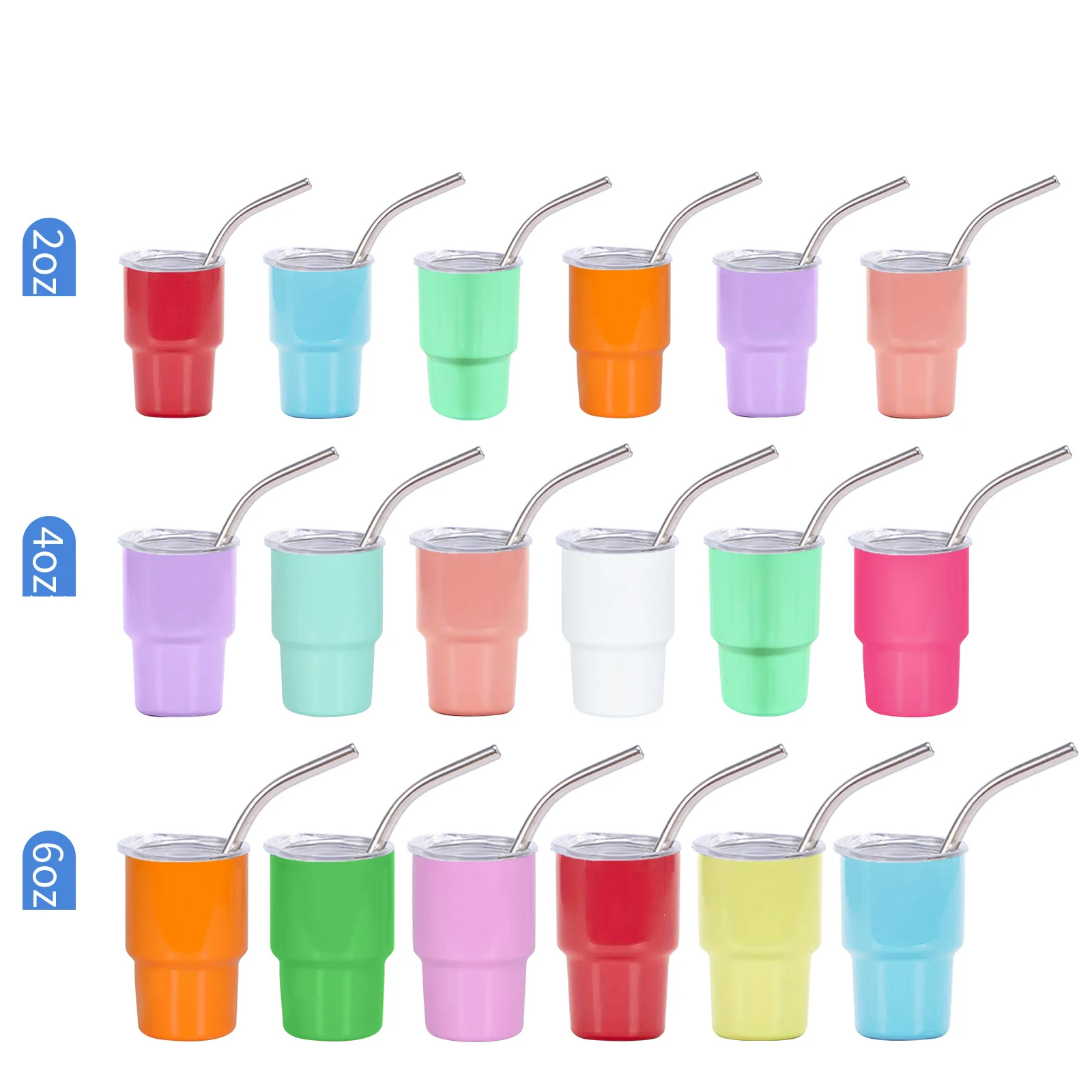 DD2734  Mini 2-6oz Insulated Demitasse Cup Stainless Steel Vacuum Straw Tumbler Espresso Liqueur Shot Glass