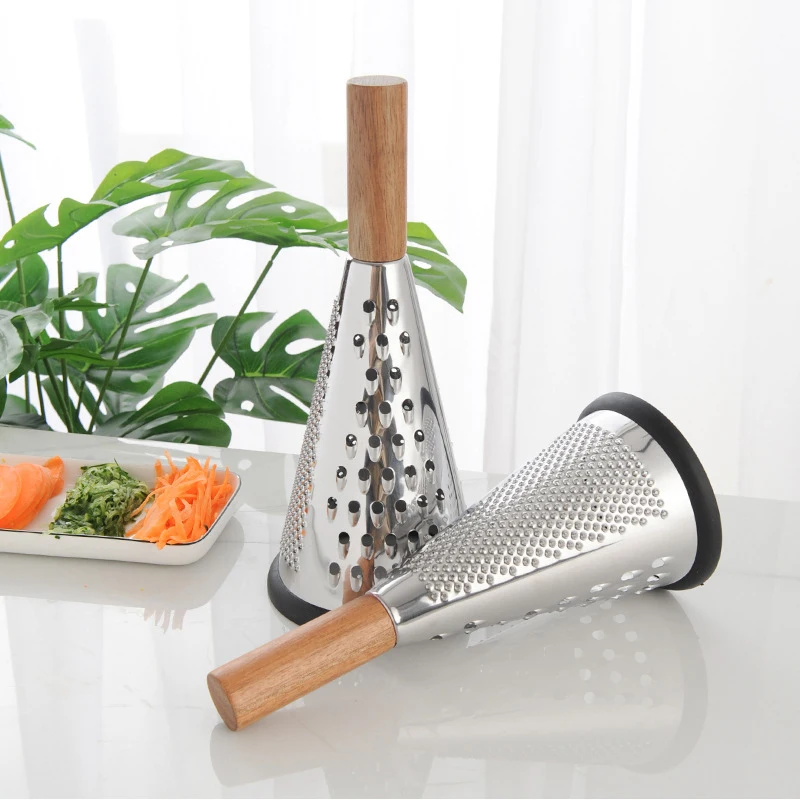 Top Seller Stainless Steel 3 Side Fruit Vegetable Professional Box Grater Cheese Shredder With Wood Handle