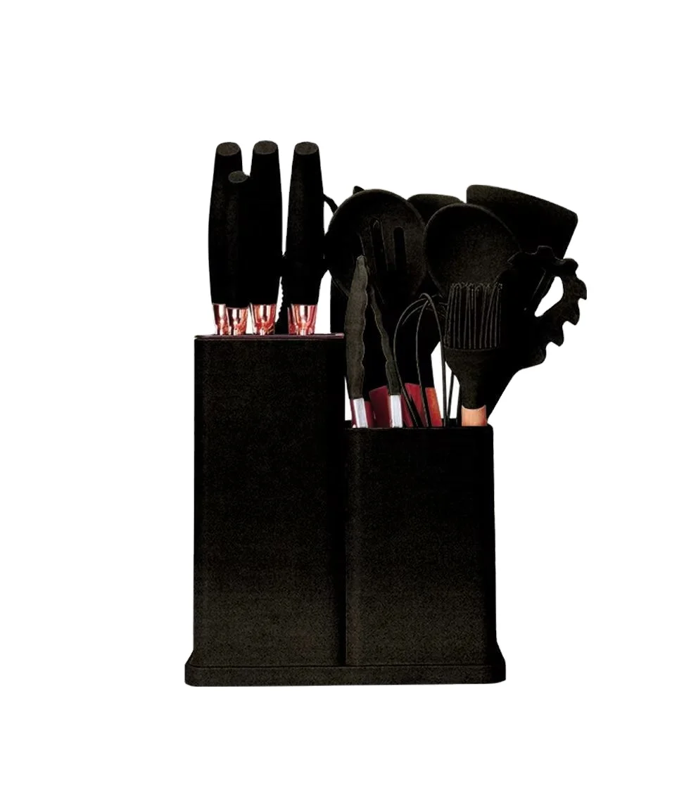 Kitchen Cooking Utensils Knife Set with Block, Holder Cutting Board Silicone Utensils 19 Piece Set