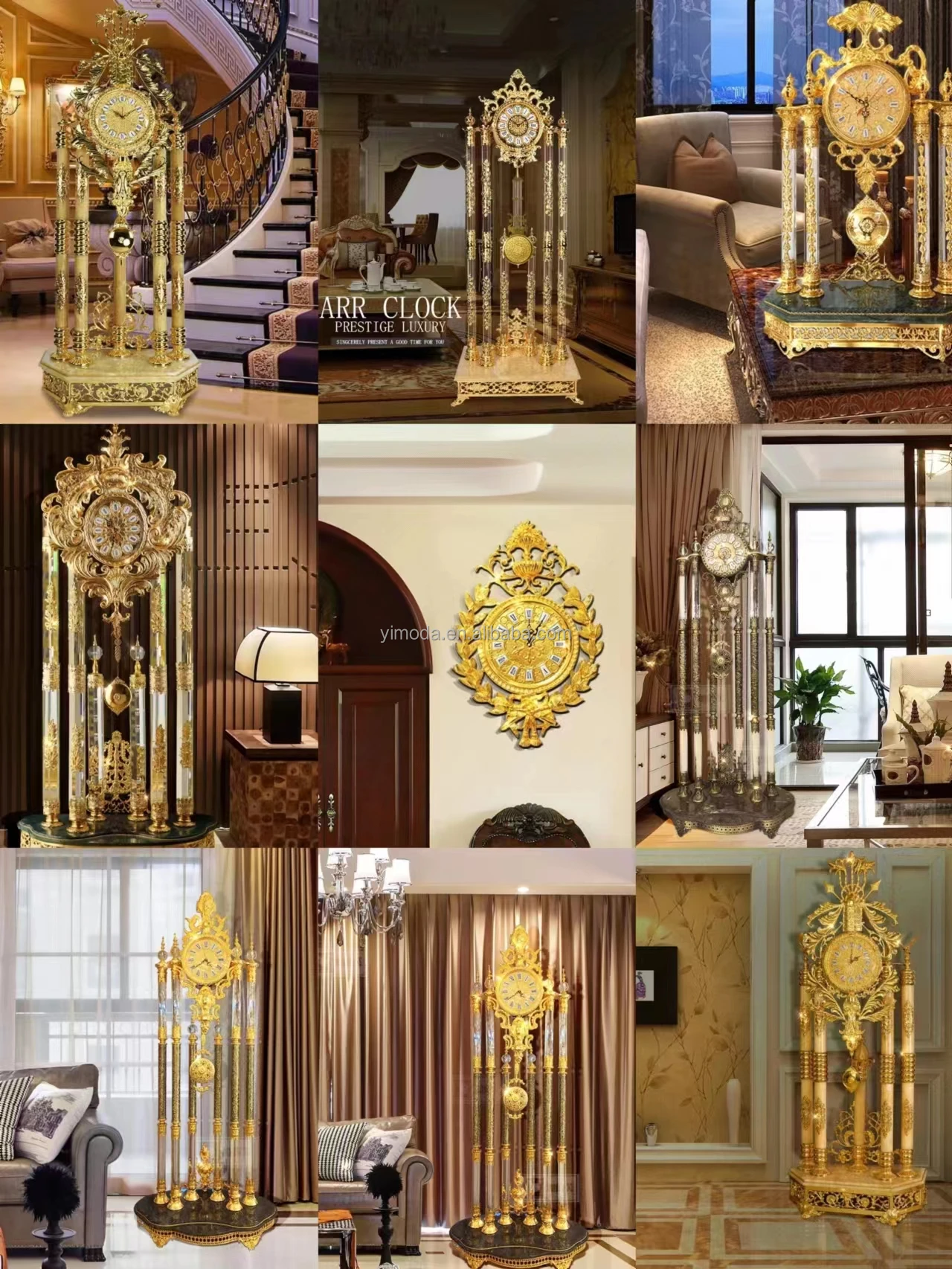 Royal Classic Movement Antique Baroque Style Goddess Big Wooden Floor Standing royal copper jade Grandfather Clock