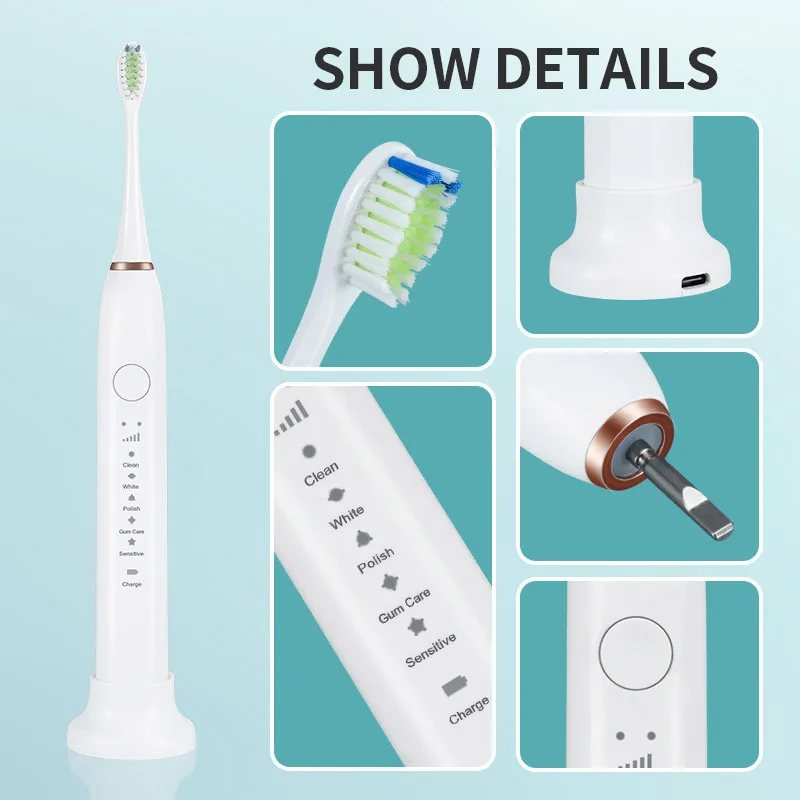 Personalized USB rechargeable waterproof soft bristle sonic electric toothbrush for adults and children