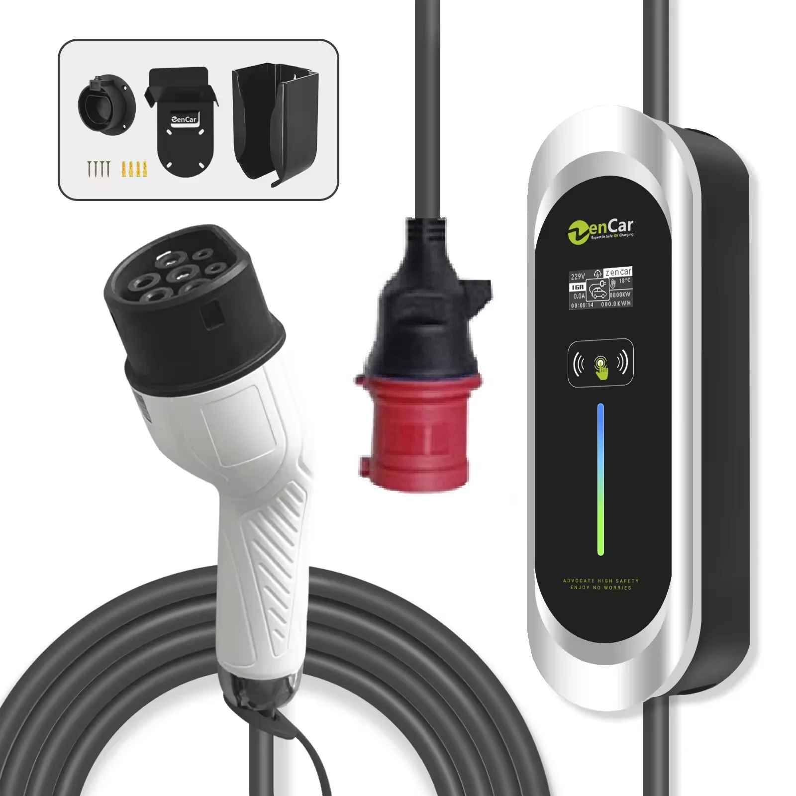 Zencar Nice Design 32A 3 phase Mobile Ev Charger Type2 22Kw Level 2 Charger With Red Cee Plug