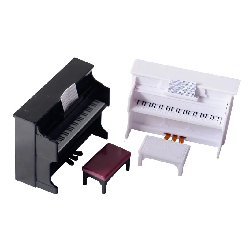 Miniature Piano with Chair Dollhouse Furniture Dolls House Accessories Set M3565