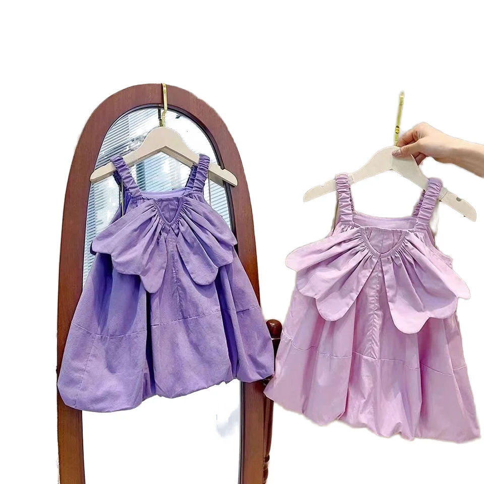 custom fashion Summer Baby girl big bow slip dress fabric 100% cotton children kids clothing for girls