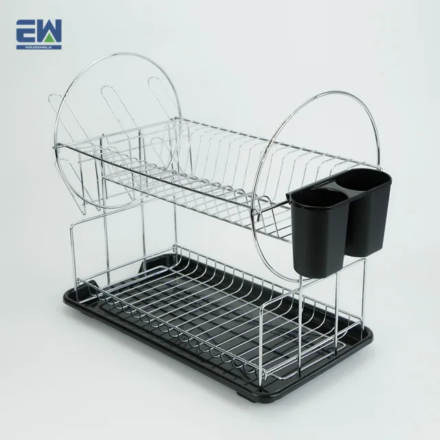 New Design High Grade Iron Shelf Dish Drying Rack Double Tier Metal Plate Kitchen Knives and Forks Storage from Supplier
