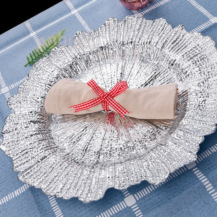 Wholesale Wedding Decorative under plate  Glass plate gold color Glass reef charger plate