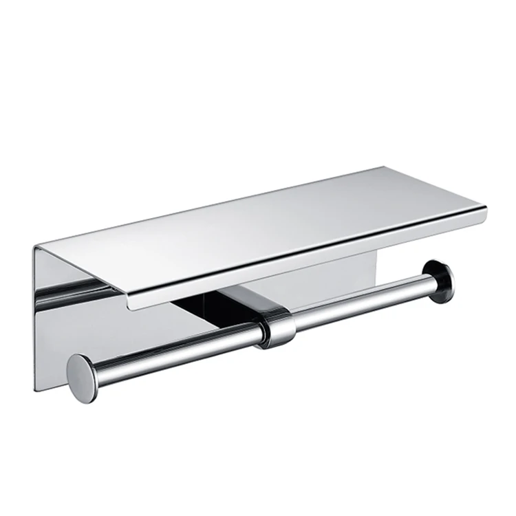 Bathroom stainless tissue roll double toilet paper holder with shelf