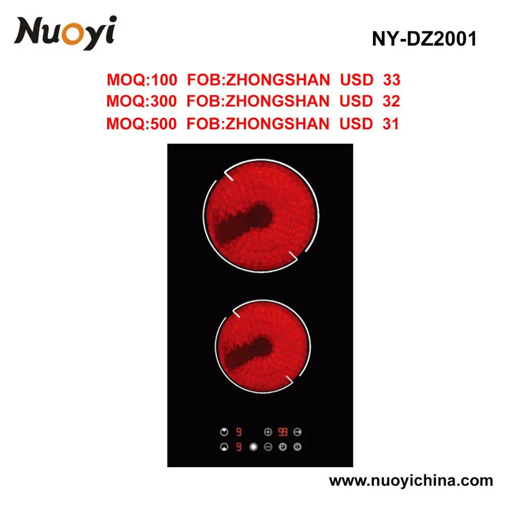 Nuoyi Factory Built In Ceramic Glass Cooktops 2 Burner Electric Ceramic Hob.