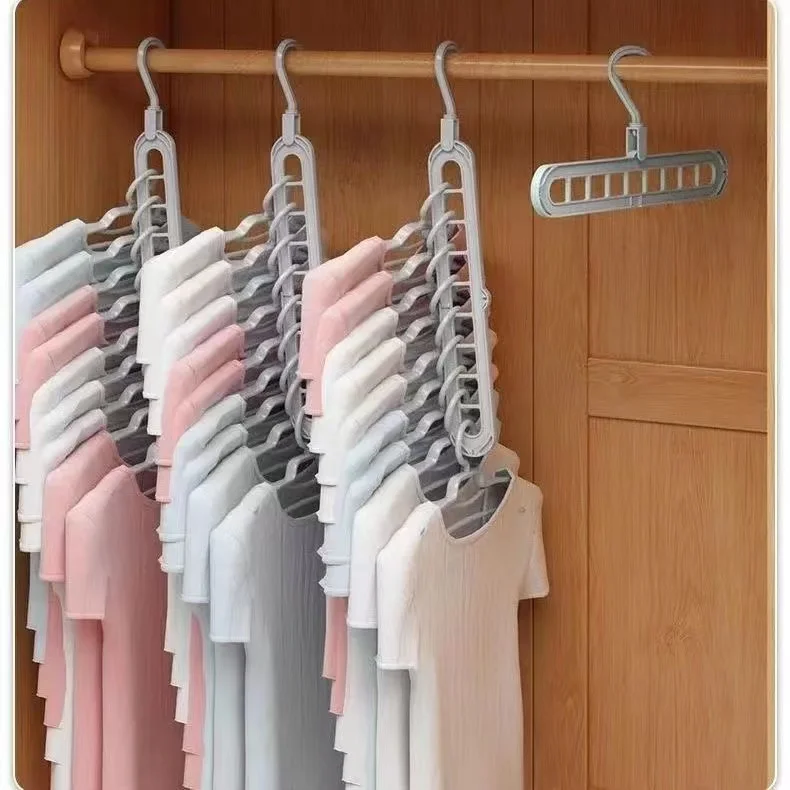 Multifunctional nine-hole hangers Rotating magic hangers Folding drying racks storage closet