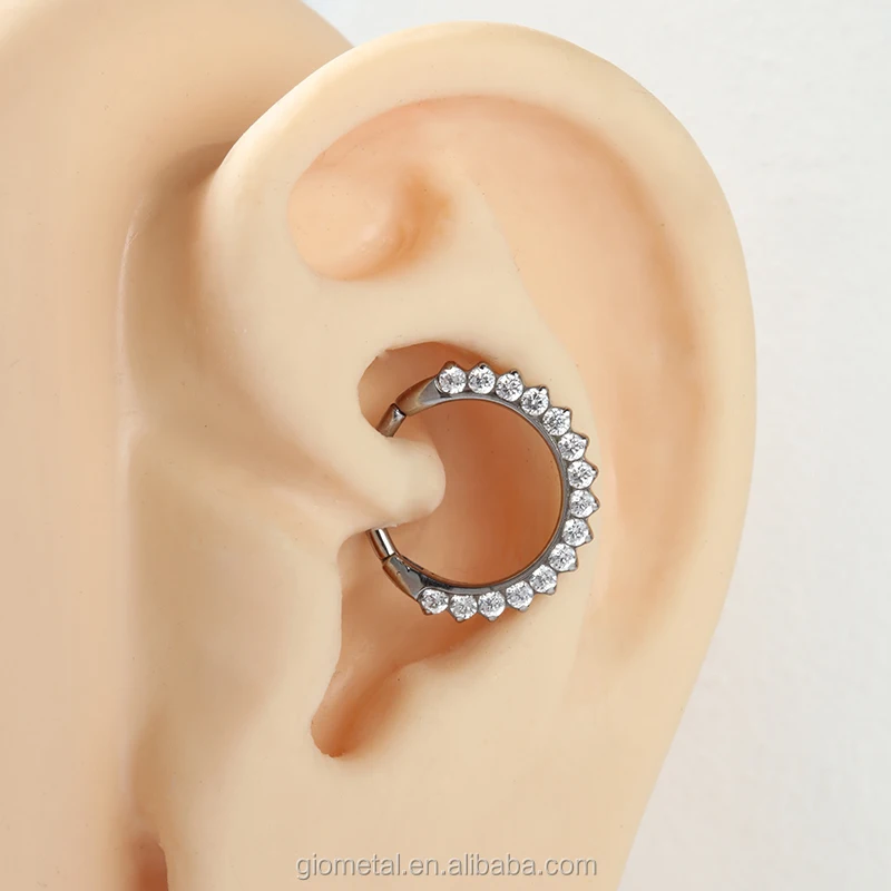 ASTM F136 Titanium Full Front Gemmed Septum Clicker Daith Conch Hinged Segment Ring Nose Jewelry Piercing Earrings Body Jewelry