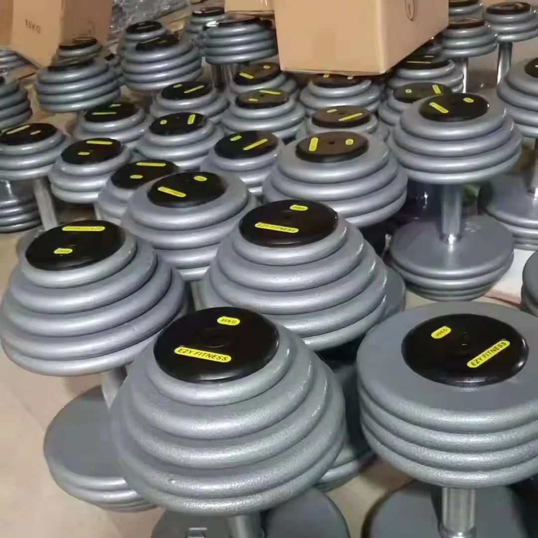 Gym Stainless Knurled Handle High Quality 5-100 kg Powder coated  Cast Iron Dumbbell set for Commercial use