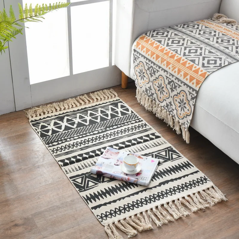 Washable cotton small rug woven thickened non-slip fringe floor mats