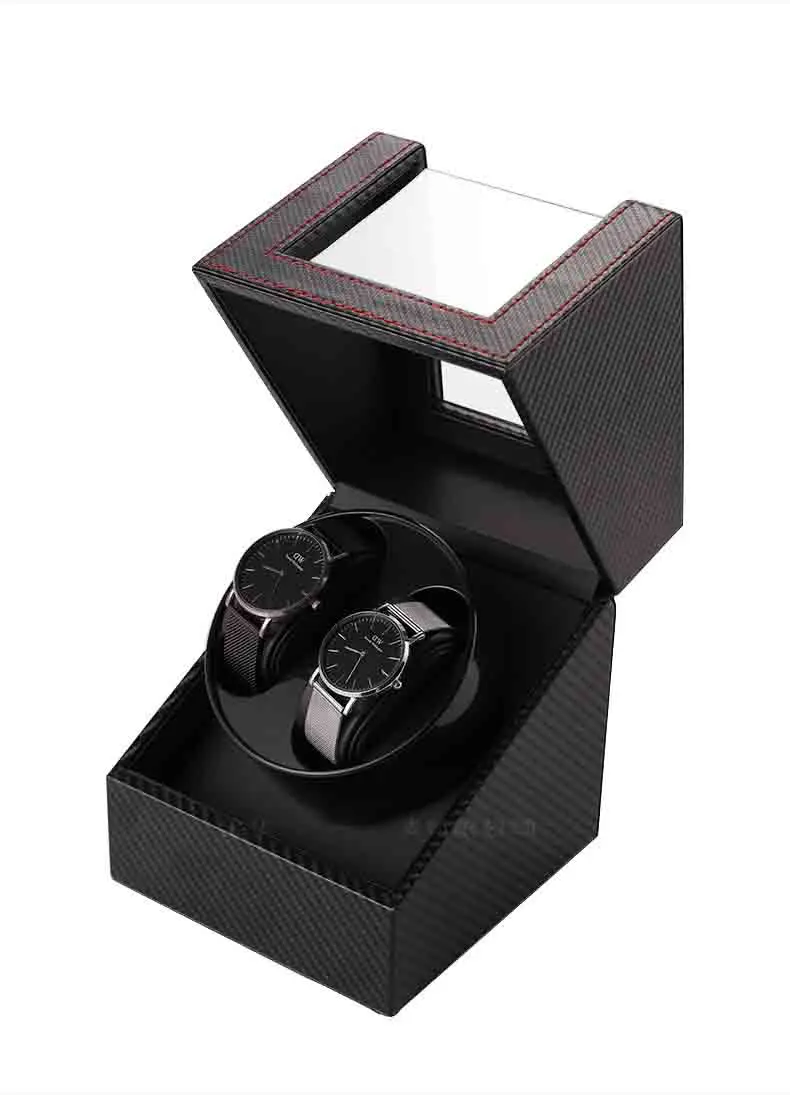 Luxury 2+0 Automatic Watch Winder 2 Slot Black Leather Paint Watch Shaker Box European Watch Display Case Wholesale
