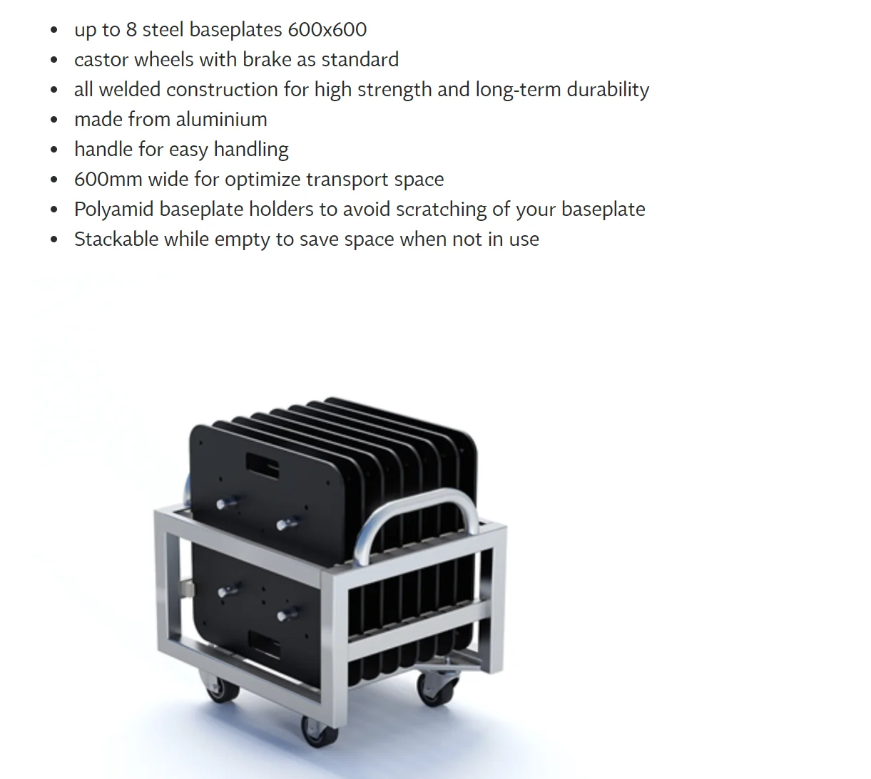 Baseplate dolly heavy duty black security stackable Steel Aluminum transport utility frame  trucks cart tray with wheels