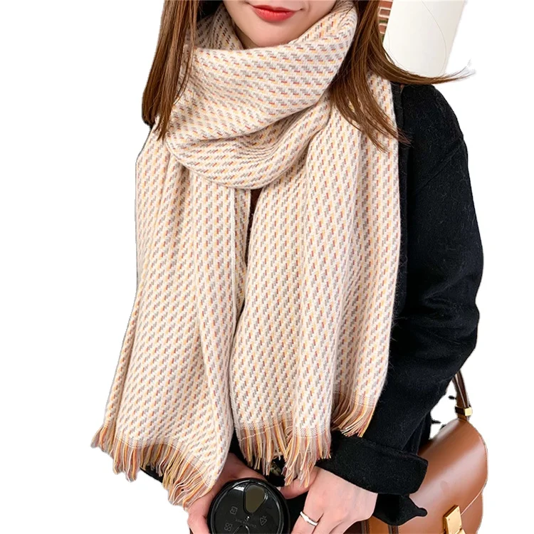 Double Sided Plaid Available Fashion Winter Pashmina Jacquard Scarves Shawls Wholesale Warm Cashmere Scarf Women