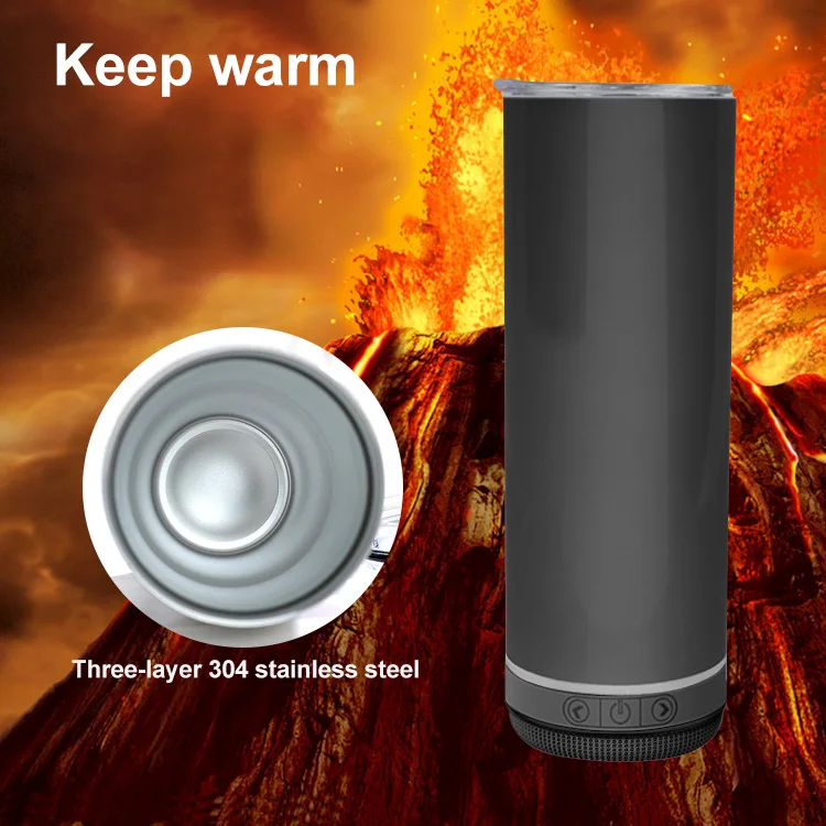 Black Straight Wine Tumbler Smart Music Cup Wireless Coffee Mug Speakers Water Cup With Colorful lights