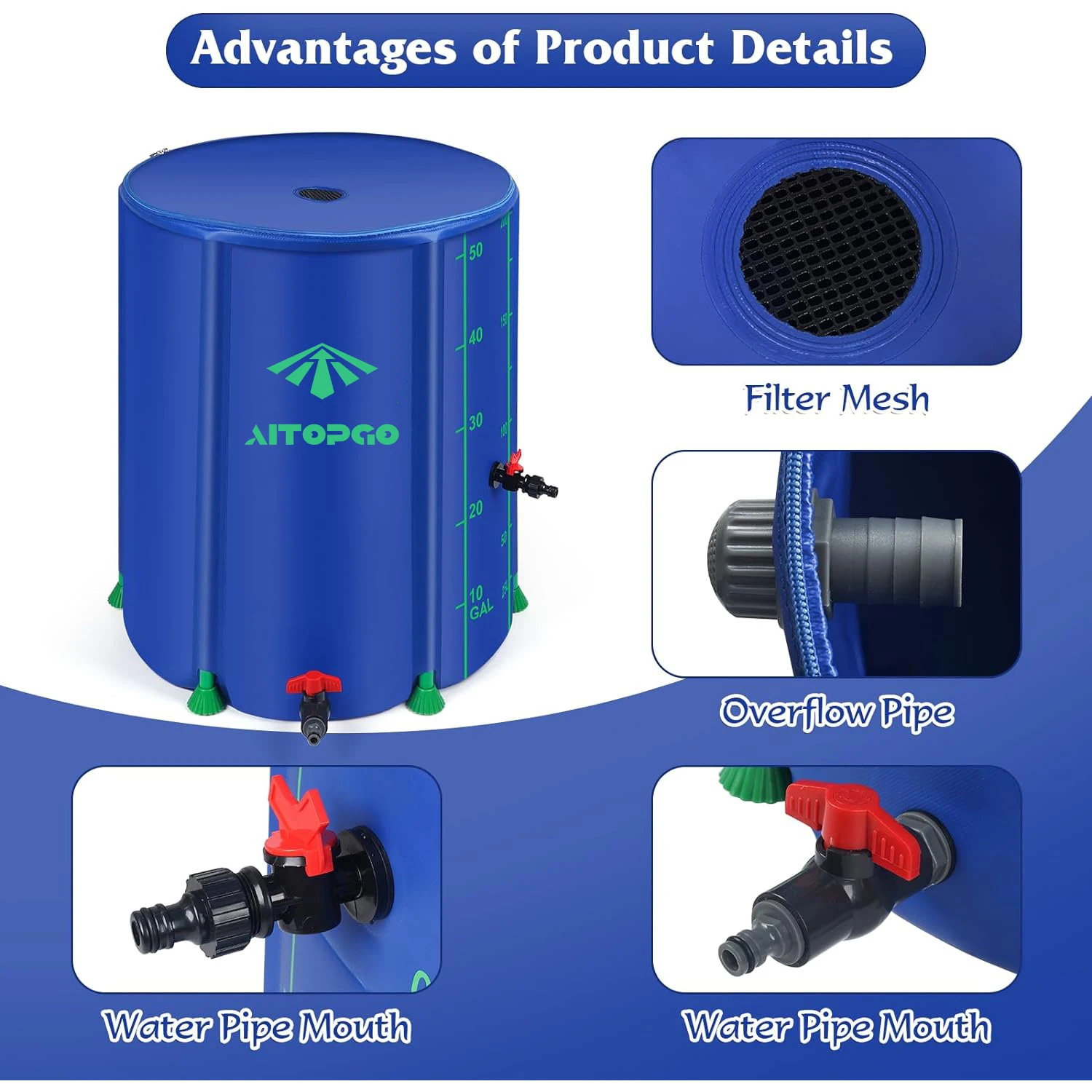 53 Gallon Collapsible Rainwater Collection Garden Water Reservoir Collector Tank Plastic Folding Rain Barrels