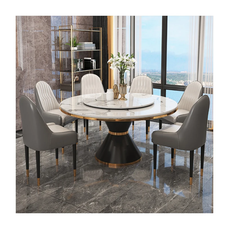 
High Quality Modern Marble Top and metal Leg round dining table set 615 
