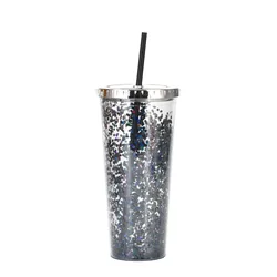 2022 new 24oz straw cup glitter water cup cold drink cup 20oz skinny tumbler clear double wall plastic with plating cover
