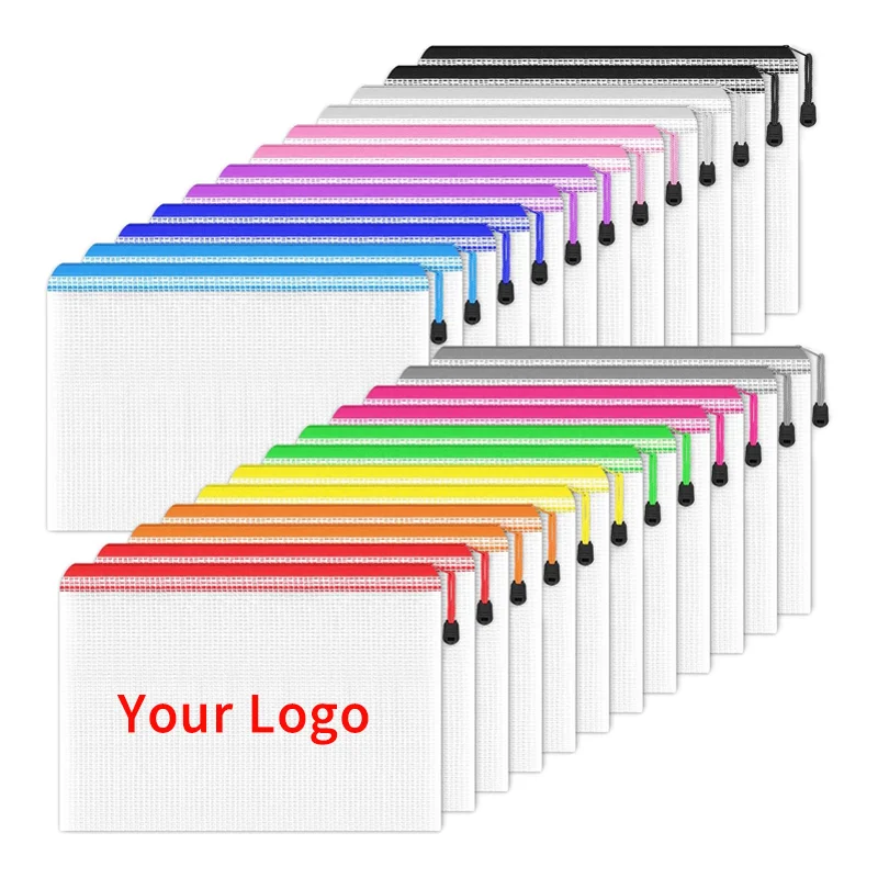 Waterproof Plastic A4/ Letter Document Pouch Pvc File Bag Transparent File Folder For School Office Supplies Mesh Zipper Pouch
