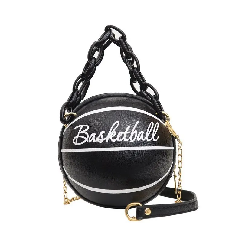 Personality Basketball Round Shaped Shoulder Bags for Women 2020 Acrylic Chain Casual Small Totes PU Leather Crossbody Handbags