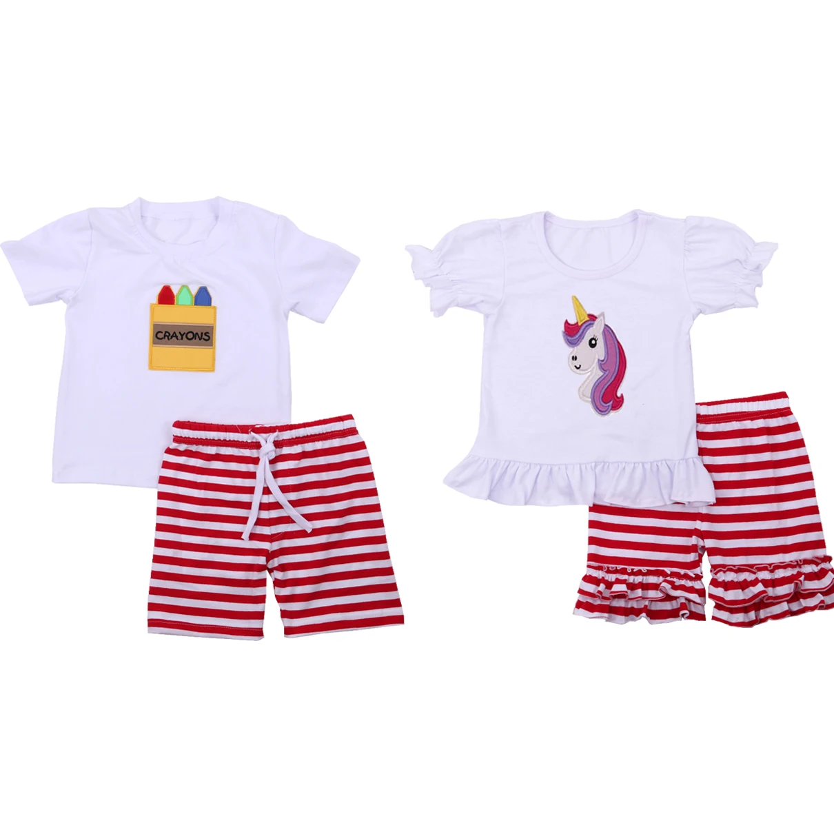 
 model 2021 cute applique summer 95%cotton striped two piece outfits kids boys sets back to school  