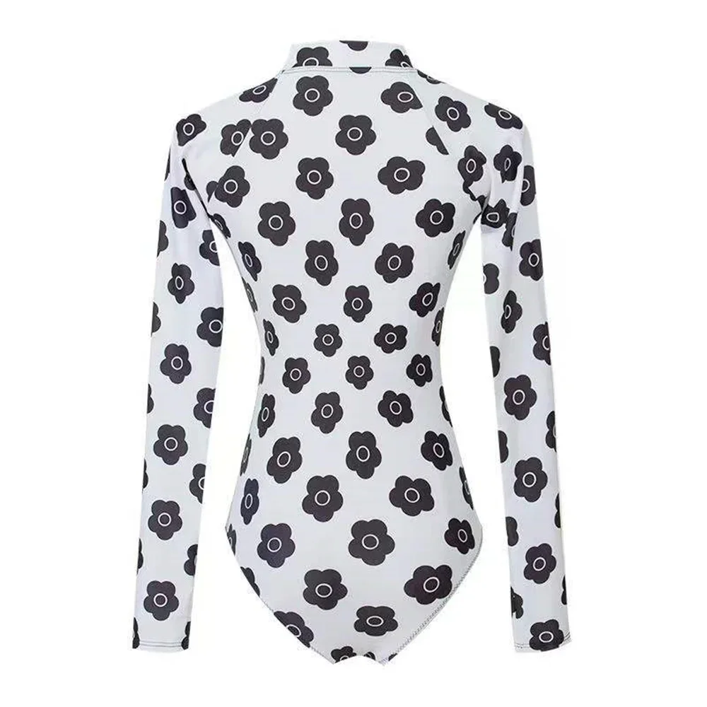 Custom Sublimation Print Sexy Long Sleeve Rash Guard Women One Piece White Swimwear Zipper Surfing Monokini Swimsuit