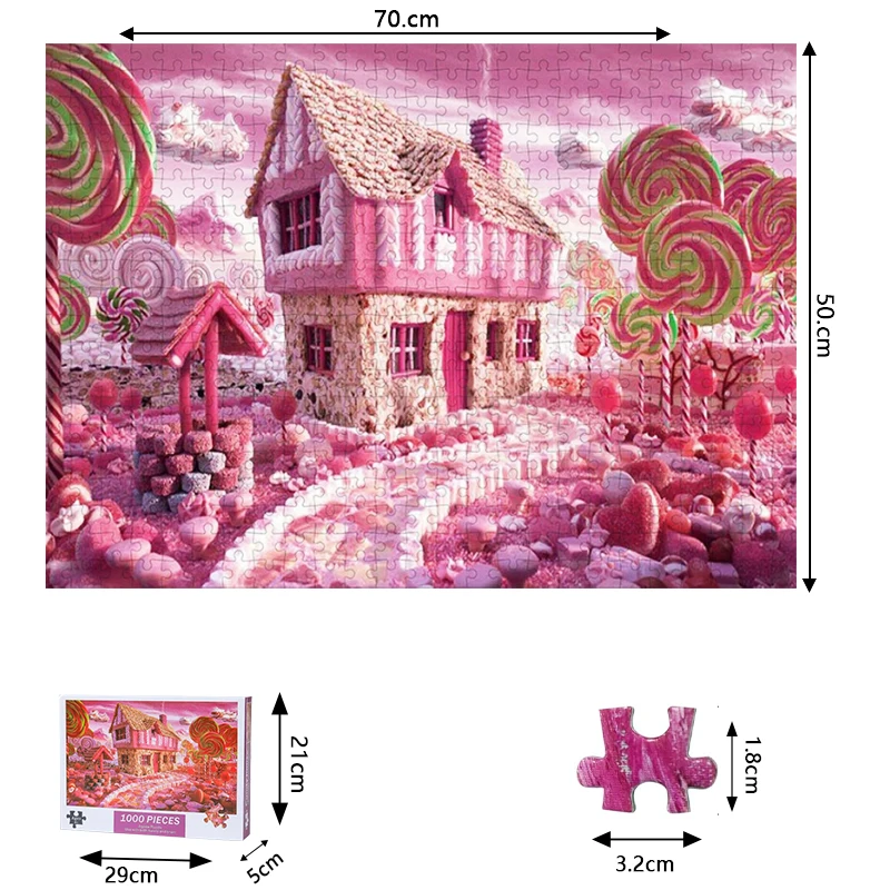 Custom Children Girls Cartoon Pink Cottage House Castle Fairy Tales Print 1000 Pieces Home Education Toy Paper Jigsaw Puzzles