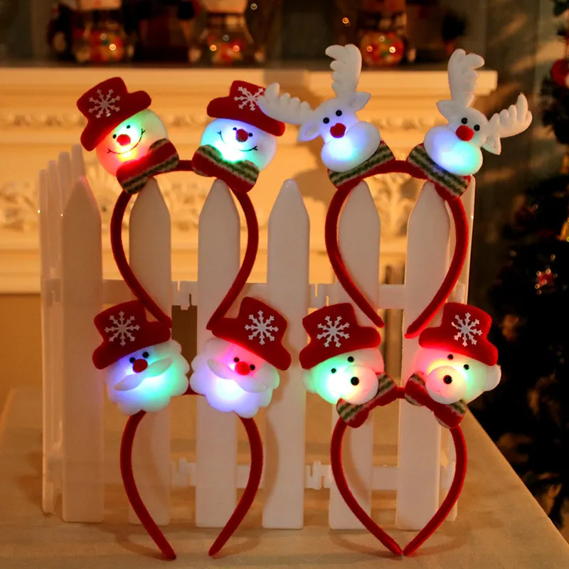 Baby Headbands Wholesale Luces Navidad Christmas Decoration Ornaments Tree Antler Lighted Led Christmas Headband