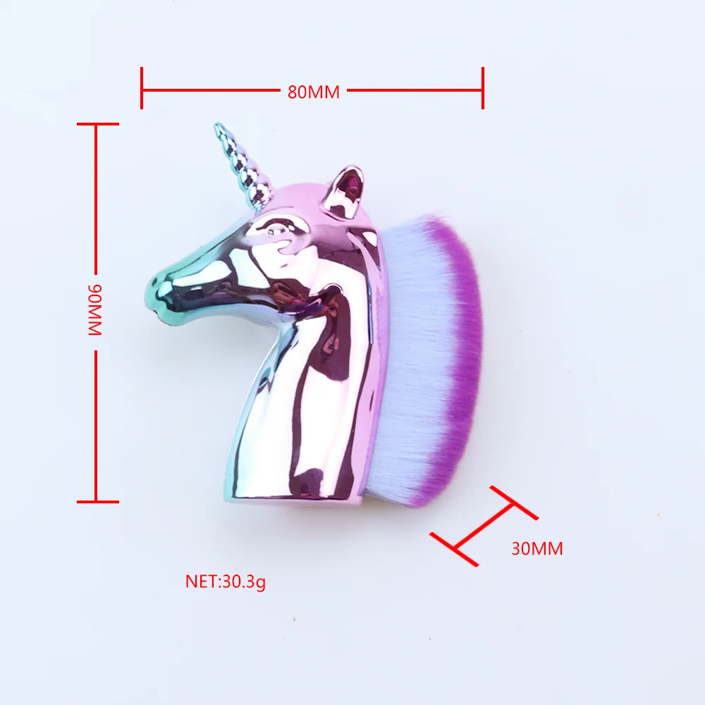 2022 New Style Gradient Rainbow Color  Brush  Horse Foundation Powder Blusher Synthetic Hair Makeup Brush