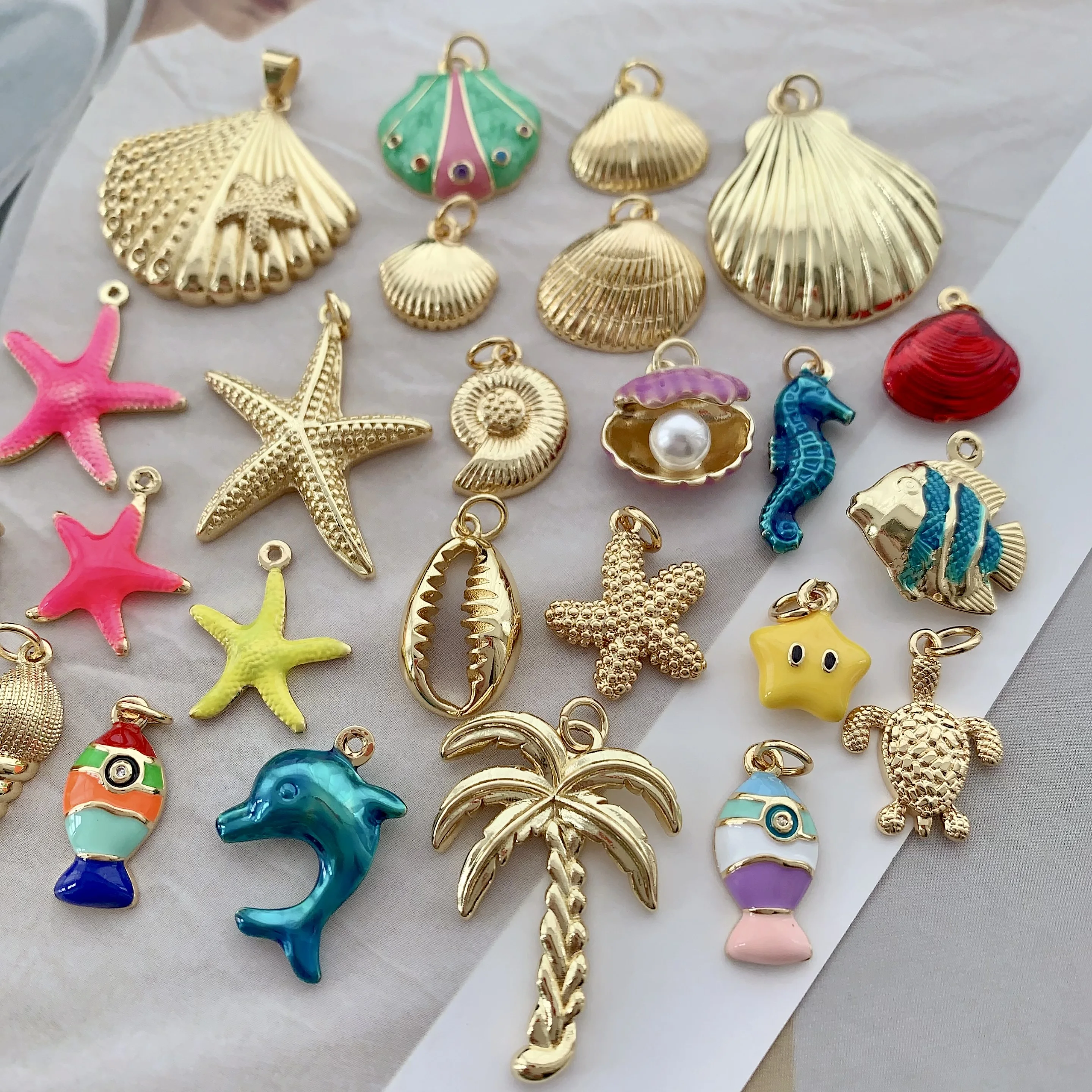 LS-L3685 HOT coconut tree charm men jewelry enamel dolphin charm accessories shell starfish turtle sea horse pendant