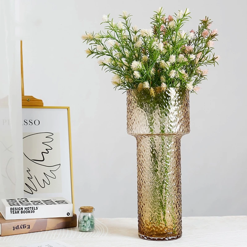 Hot Sale Orange Home Decor Accessories Cylindrique Double Walled Glass Vase