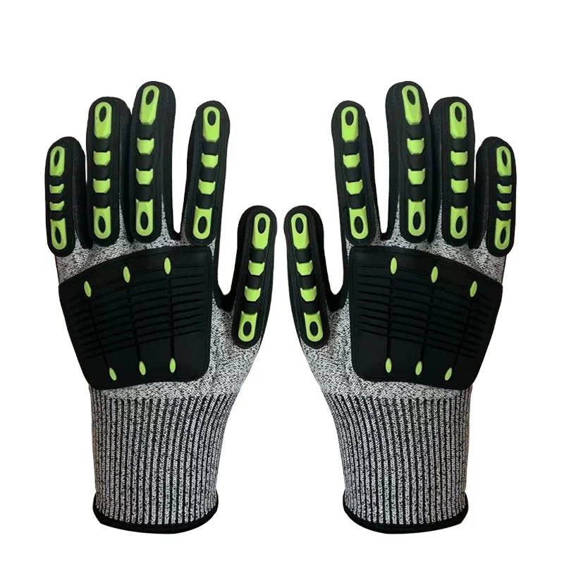 UT ANSI CUT A5 TPR Hppe Pu Palm Coated 5 Cut Resistant Gloves Anti Impact Safety Work Gloves Anti Vibration Oil-proof Gloves