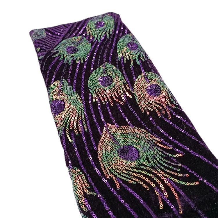 5mm velvet phoenix tail embroidered fabric qipao dress sequin fabric sequin embroidered velvet sequin fabric