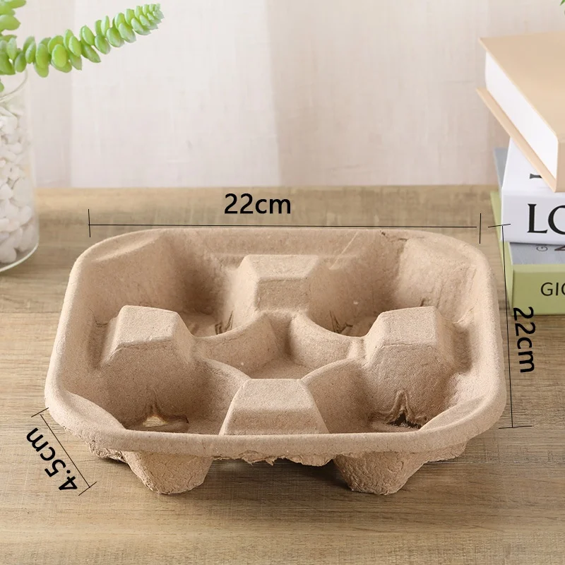 4 Cups Disposable Compostable Durable Drink Carrier for Hot or Cold Drinks To Go Coffee Cup Holder for Food Delivery Service