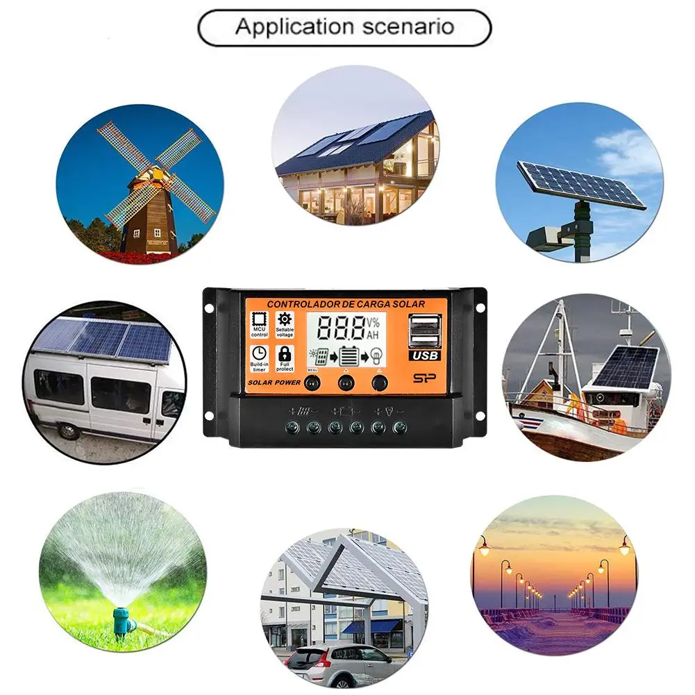 PWM Solar Charge Controller LCD Auto Battery Charging Panel Dual USB controlador de carga mppt 12V 24V Regulator carga charger