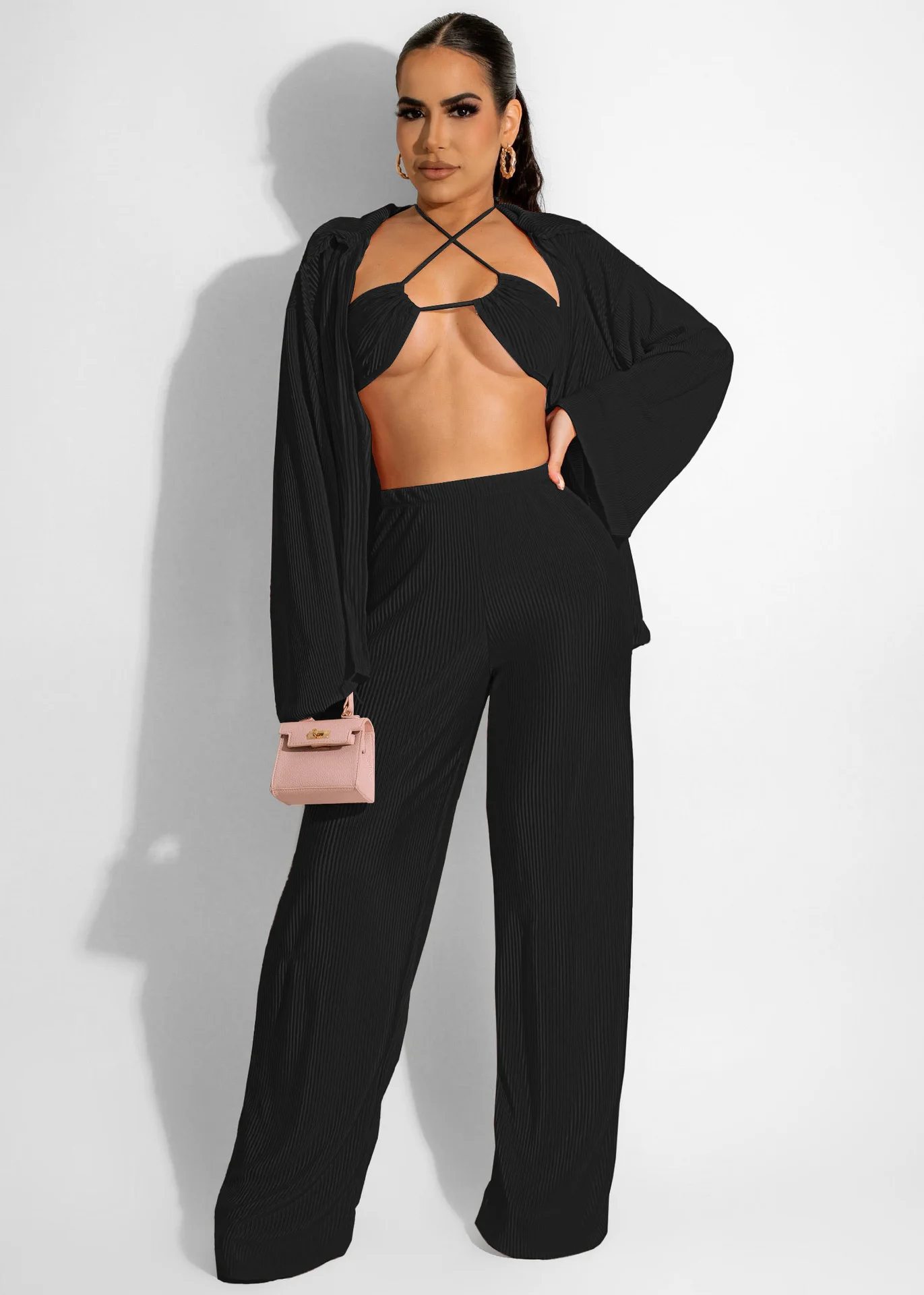 Lounge wear 3 piece set solid color plus size set for ladies trendy product 2022 women clothing