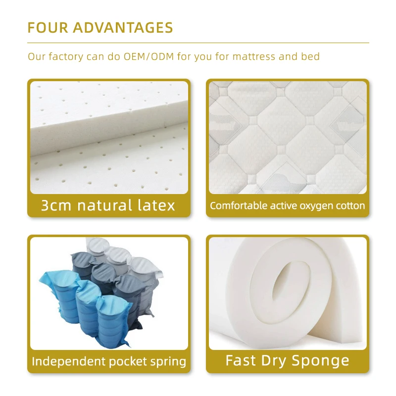 Hot Selling King Size Natural Latex Rolled Up Memory Foam Mattress Topper In A Box