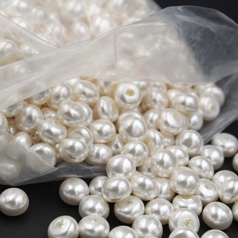 Imitation shell bread loose beads flat round flat-bottomed buns pearl half-hole DIY clothing accessories pearl accessories