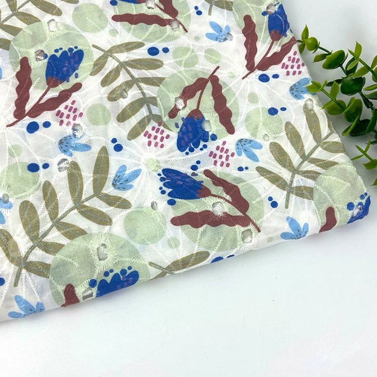 
100 Cotton Fabric Punch Embroidery Digital Print Geometric Pattern Customizable Combed Hollow Embroidery Fabric 