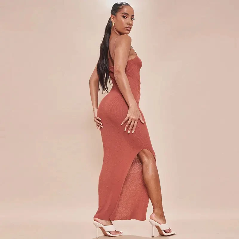 Hot Long Sleeveless Elegant Maxi Dress Women Long Dress Twist Front Knit Sweater Dresses