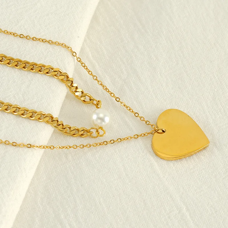 New Simple Retro Creative Ladies Fashion Jewelry Necklace European and American Style Double Love Pearl