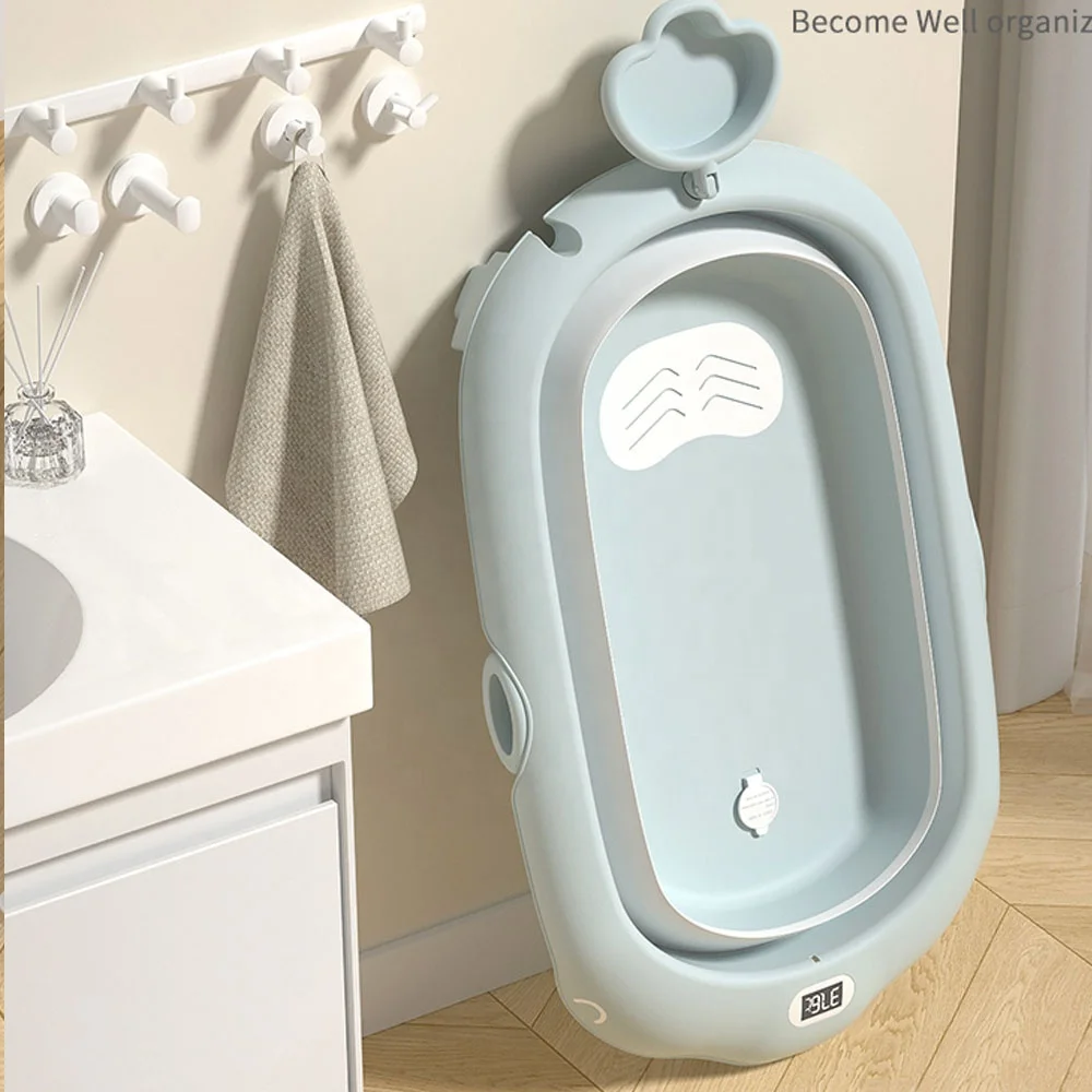 New style portable baby bathing basins with cushion thermometer stand collapsible folding set for babies bath tub baby bathtub