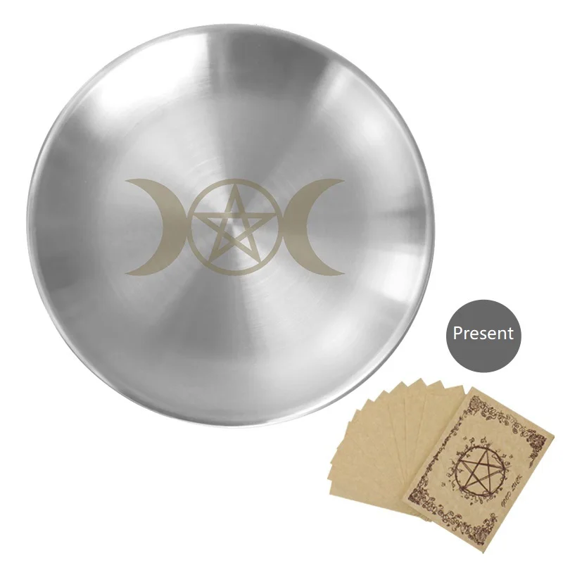 14cm Silver  Five Stars Pendant Metal Candlestick Divination Round Metal Plate Ceremony Meditation Stainless Steel Plate