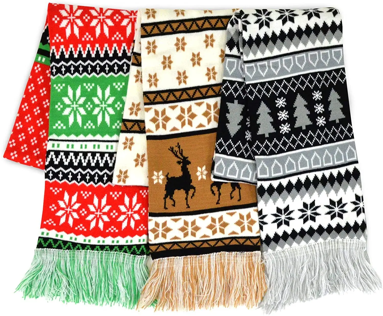 knit factory directly supply hot warm fashion cute elegant popular acrylic snowflake deer pattern jacquard Christmas knit scarf