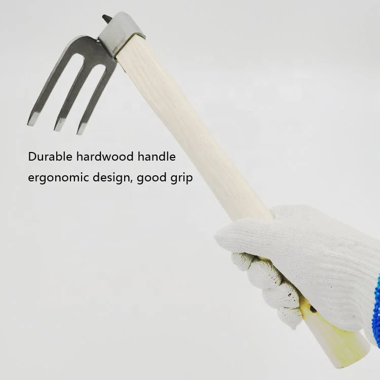 Высококачественные садовые детские инструменты с деревянной ручкой и тремя зубьями, Короткие небольшие грабли