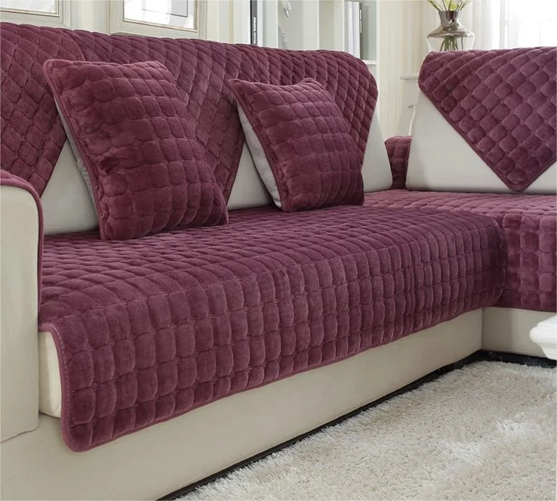 Hot Sale Good Quality Flannel Fur Embroidery Pattern 3 Seat Sofa Covers With Anti-slip