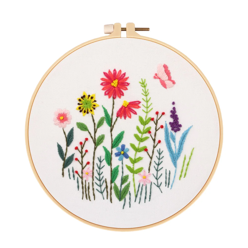 Embroidery DIY Cross Stitch Kits Flower Patterns Needlework Set with Embroidery Hoop Handmade Arts Crafts Sewing Gift
