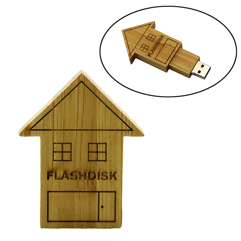 Wholesale House Shape USB Flash Drive Wooden USB Flash Drive 8GB 16GB Bamboo USB Memory